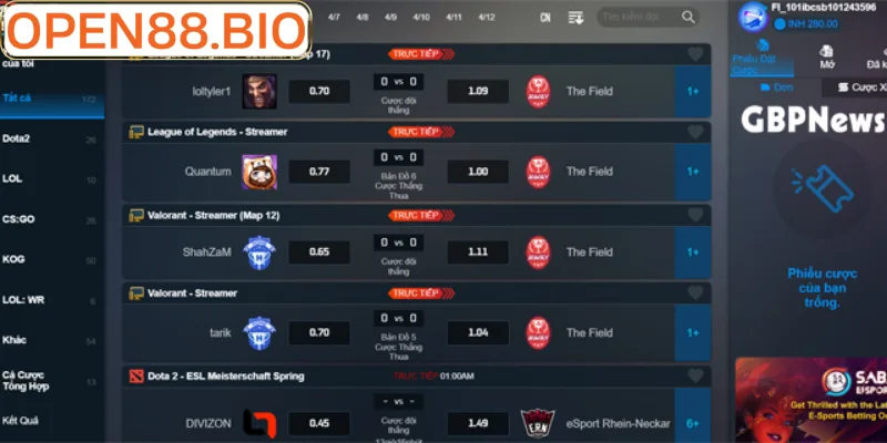 Esports Open88: Hướng Dẫn Soi Kèo Game Thủ 2026 Bảng kèo Esports Open88 trực quan cho người mới